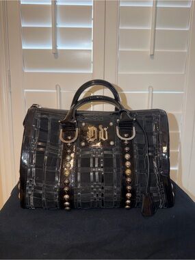 Versace Black Woven Leather Tote with Gold Logo Tag